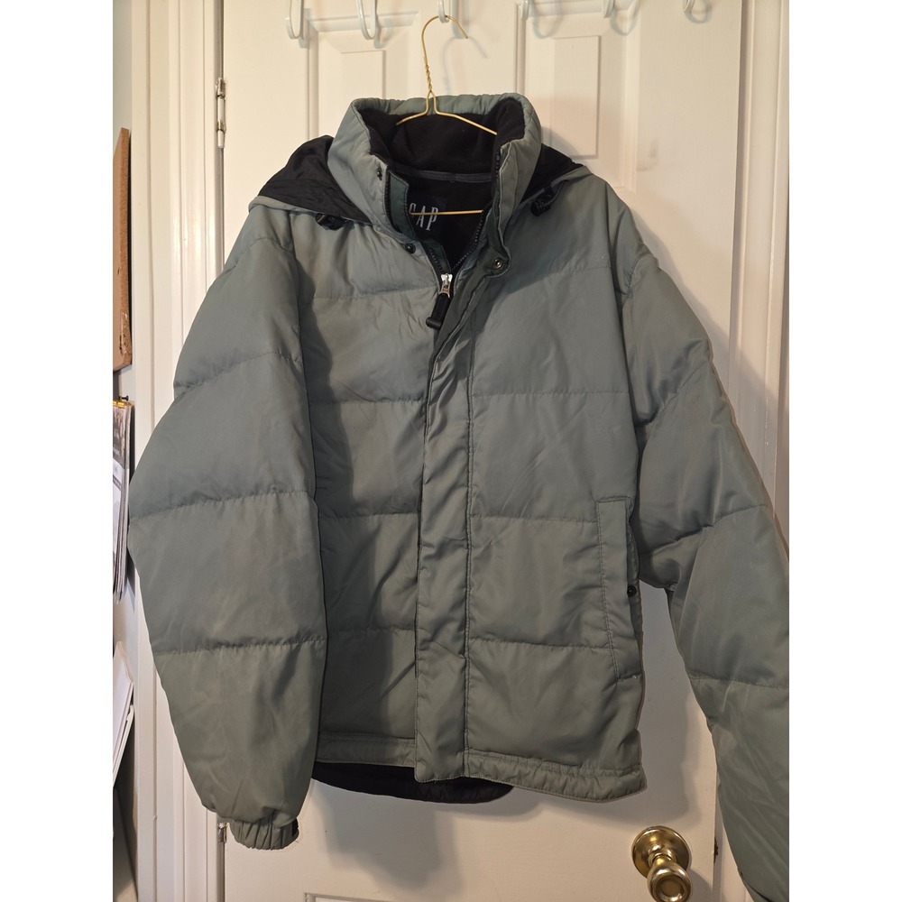 Gap Mens Sage Green Down Puffer Jacket Hooded Fleece Lined Winter Coat XS